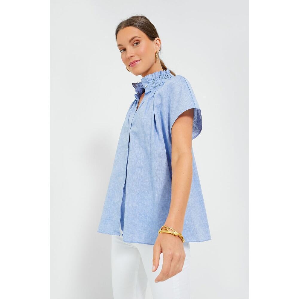 POMANDER PLACE Chambray Rae Blouse Size L NWT Retail $98 Tuckernuck - Picture 6 of 9